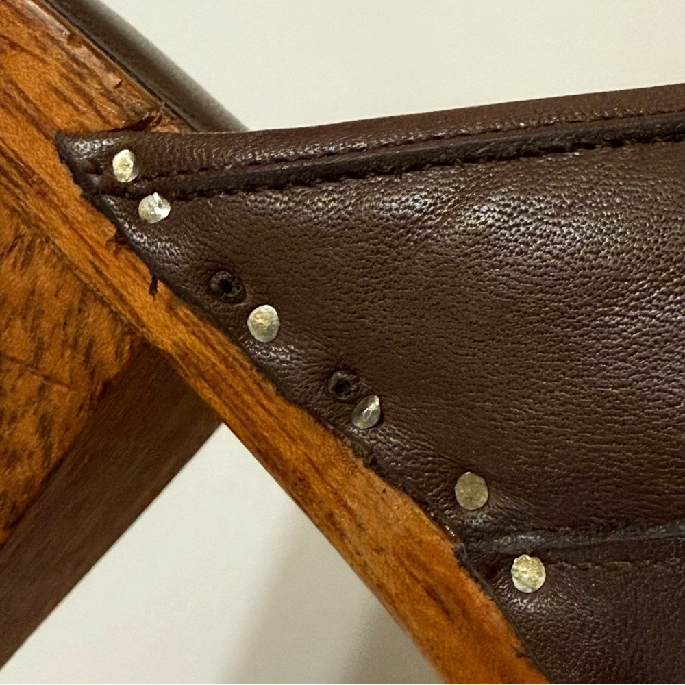 RACHEL COMEY BROWN LEATHER FRINGE WOOD HEEL CLOGS MULES - Picture 15 of 15